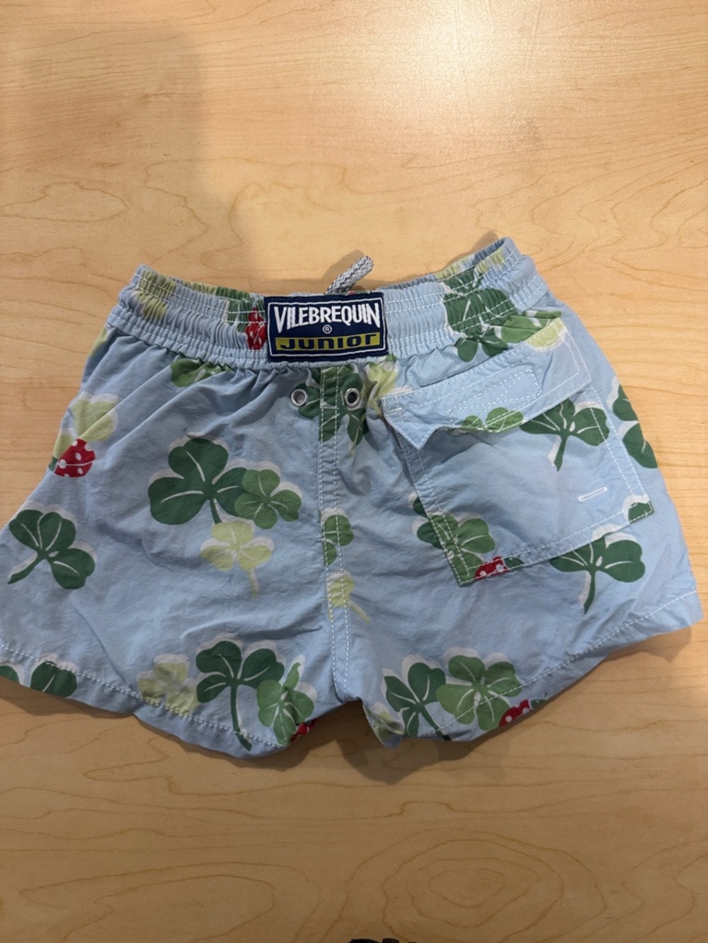 Vilebrequin Junior VINTAGE Light Blue Swim Trunks Ladbugs & Shamrock Print - 2T